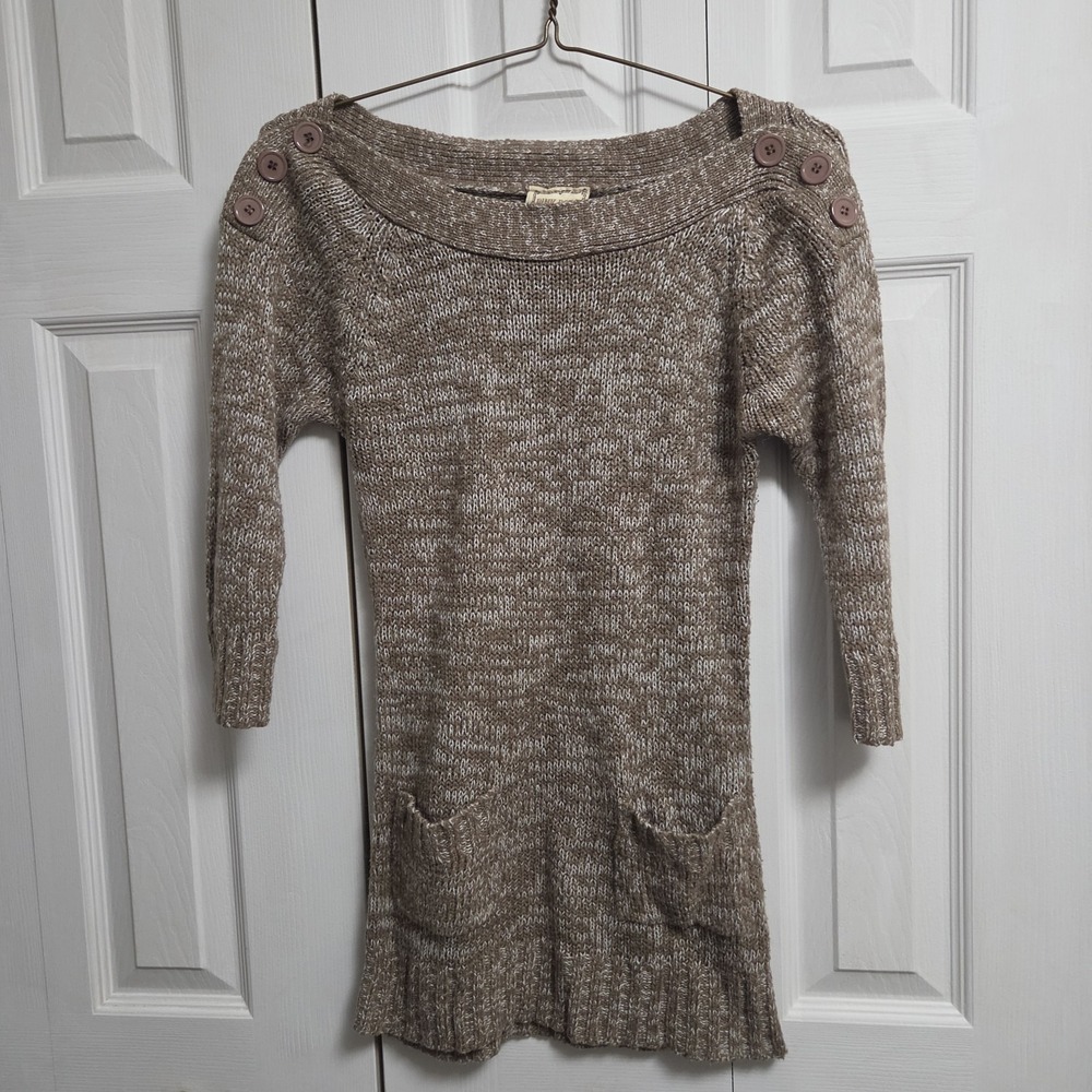 Pink Rose Woman L Cable Knit Sweater Dress Cowl Neck Button Indie Grunge Cottage